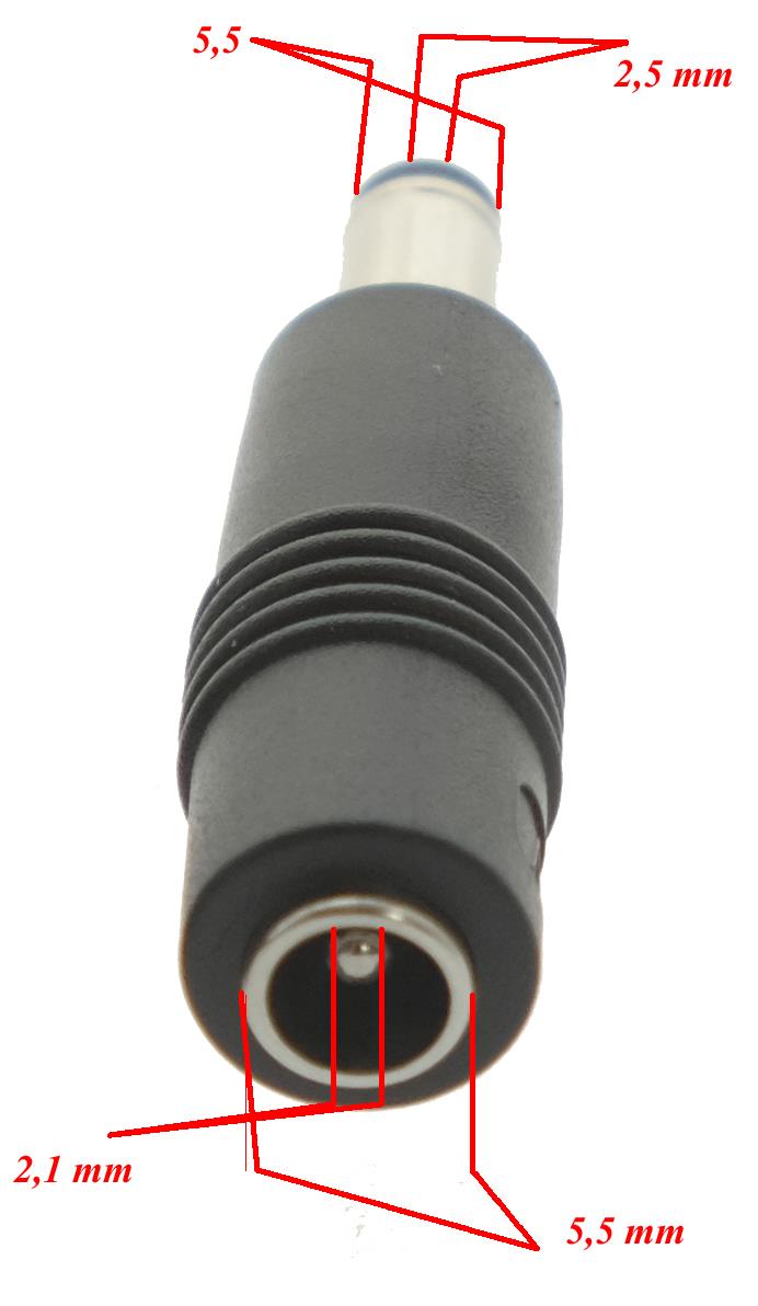 ADAPTER 5,5 mm Hohlstecker Pin 2,1 auf 2,5 mm ADAPTER 5,5 mm Hohlstecker Pin 2,1 auf 2,5 mm